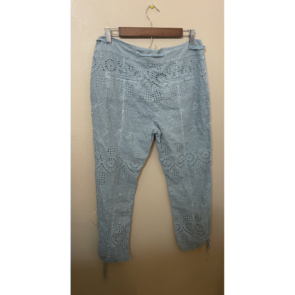 Sundance Everyday Eyelet Pants sz 6 Green Floral Cotton Drawstring Waist Boho - Picture 5 of 6